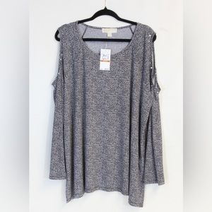 MICHAEL Michael Kors Black & White Long Sleeve Cold Shoulder Blouse Size 3X